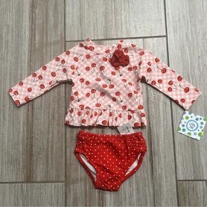 Little Me 2-Piece Cherry Rash Guard Swimsuit Pink Infant Baby Girl